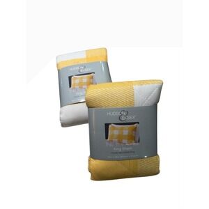 Hudson Essex Yellow Check King Sham Decorative Pillow Cover 20x36 New